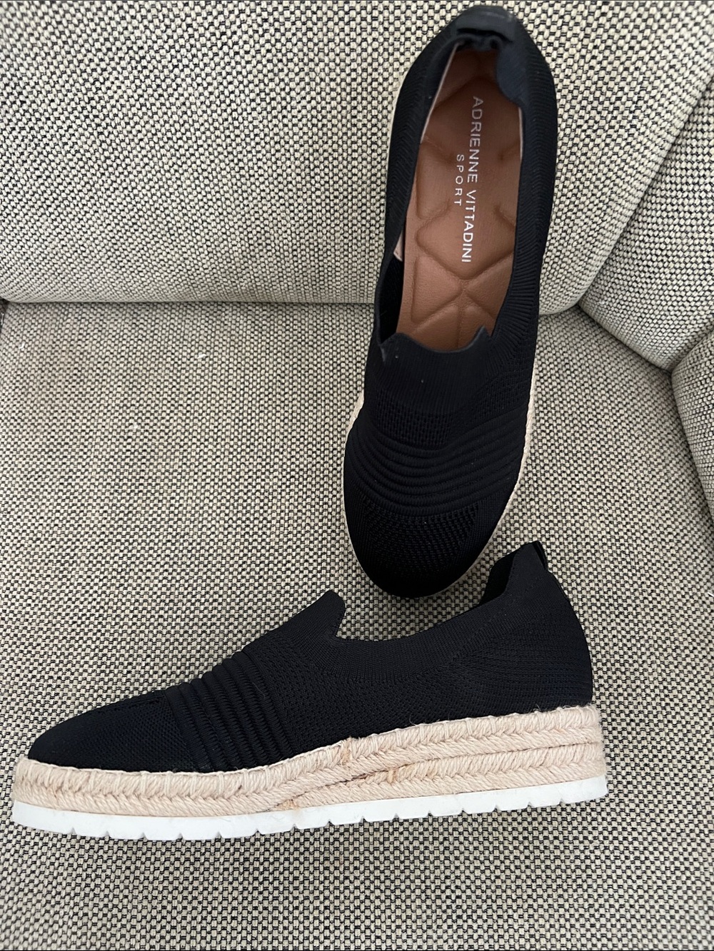 Adrienne Vittadini Black Knit Espadrille Slip-On Platform Sneakers